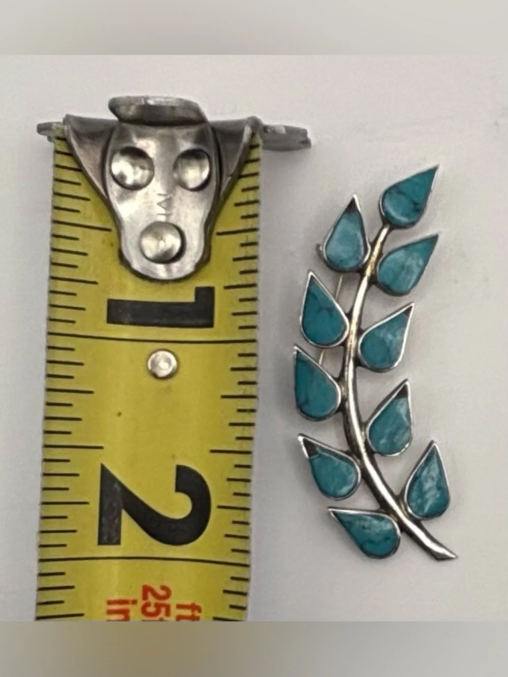 Vintage Taxco Mexican 925 Sterling Silver Turquoise Brooch & Earrings Set - Picture 7 of 8
